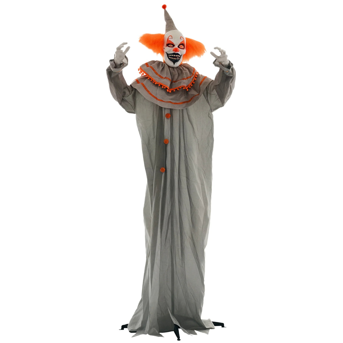 Orange animated Halloween clown prop standing 183cm tall