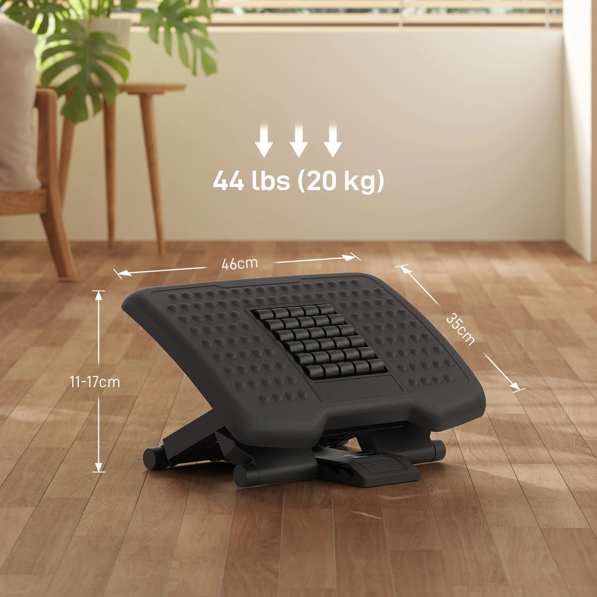 Adjustable Under-Desk Foot Rest with Massage Rollers, Black