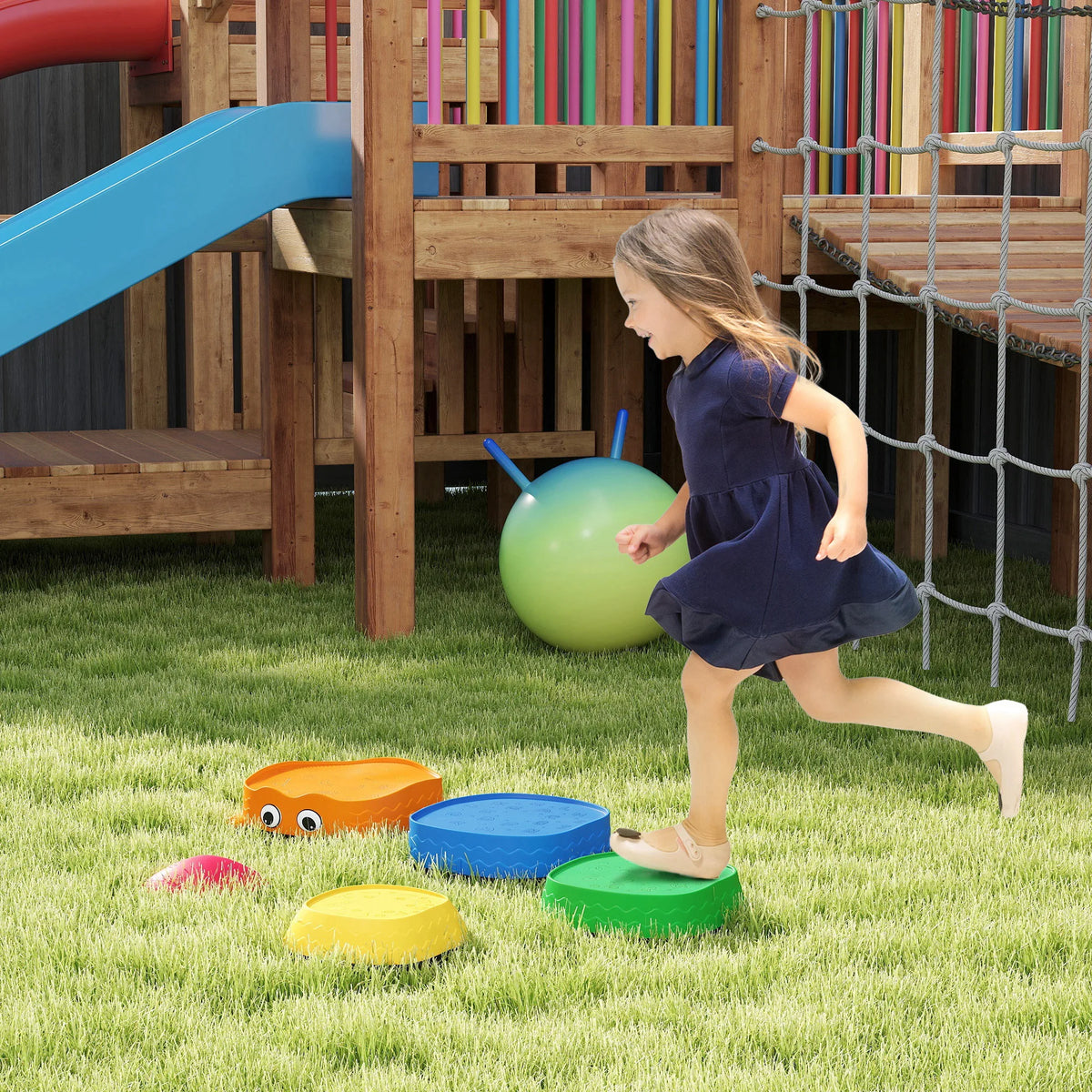 Set of 5 Kids Stepping Stones Frog Shaped Balance Stones with Anti Slip Edging 80kg Stackable Indoor Outdoor