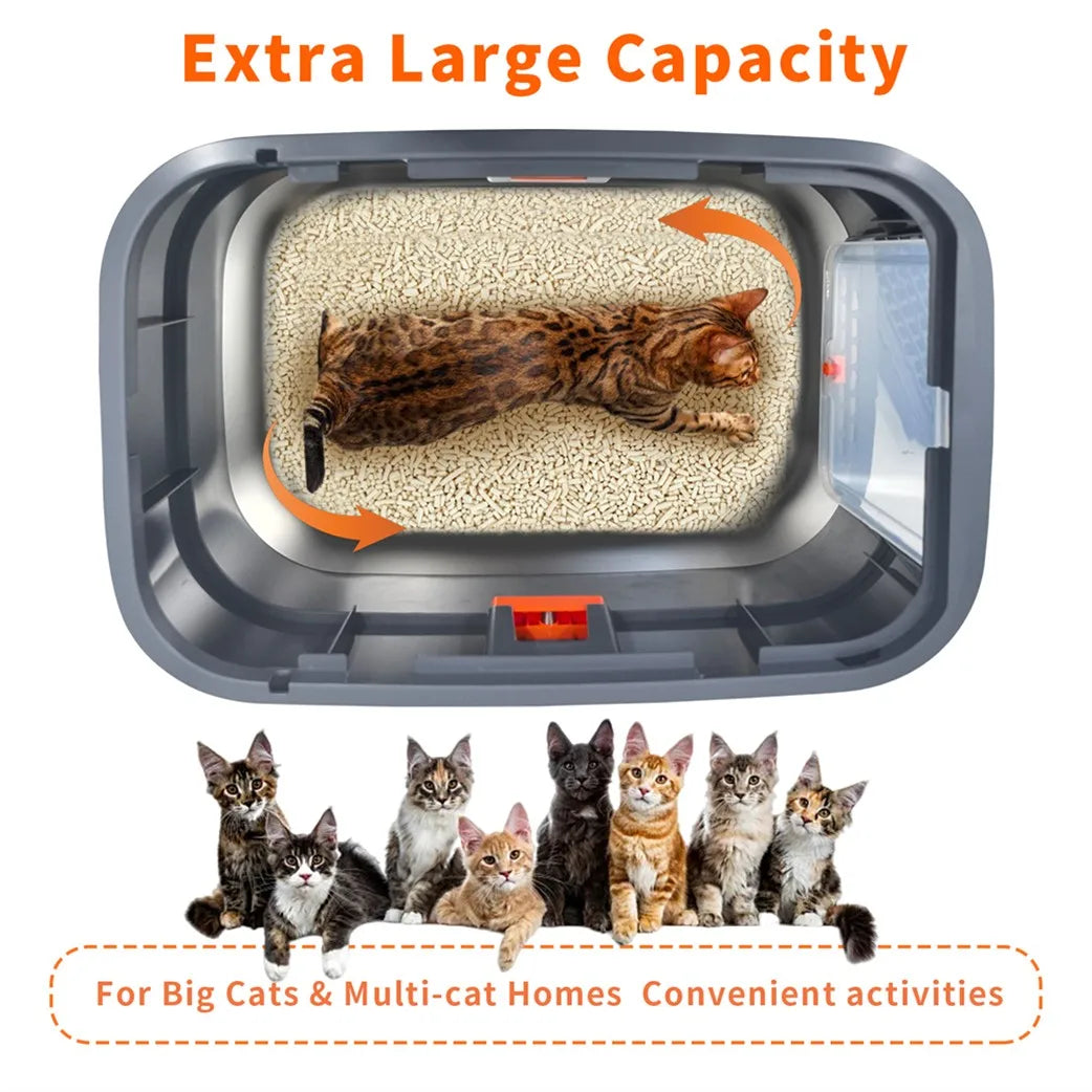 XL Stainless Steel Cat Litter Box, Fully Enclosed High Sided Tray