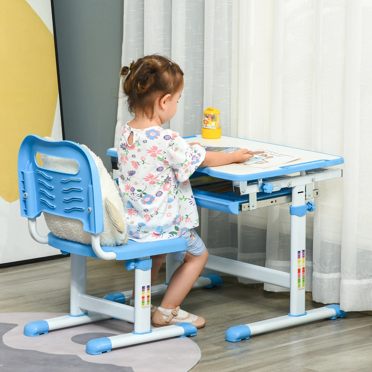 Kids Desk and Chair Set Height Adjustable Student Writing Desk Blue
