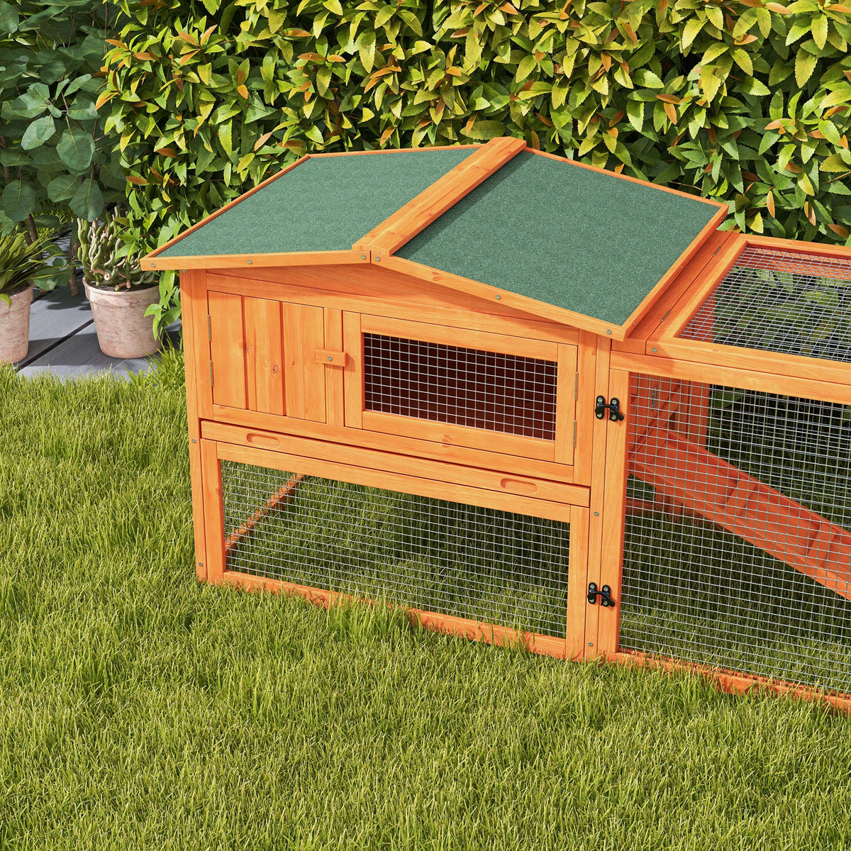 Wooden Rabbit Hutch with Detachable Run Feeding Trough Openable Top and Slide Out Tray Guinea Pig Cage