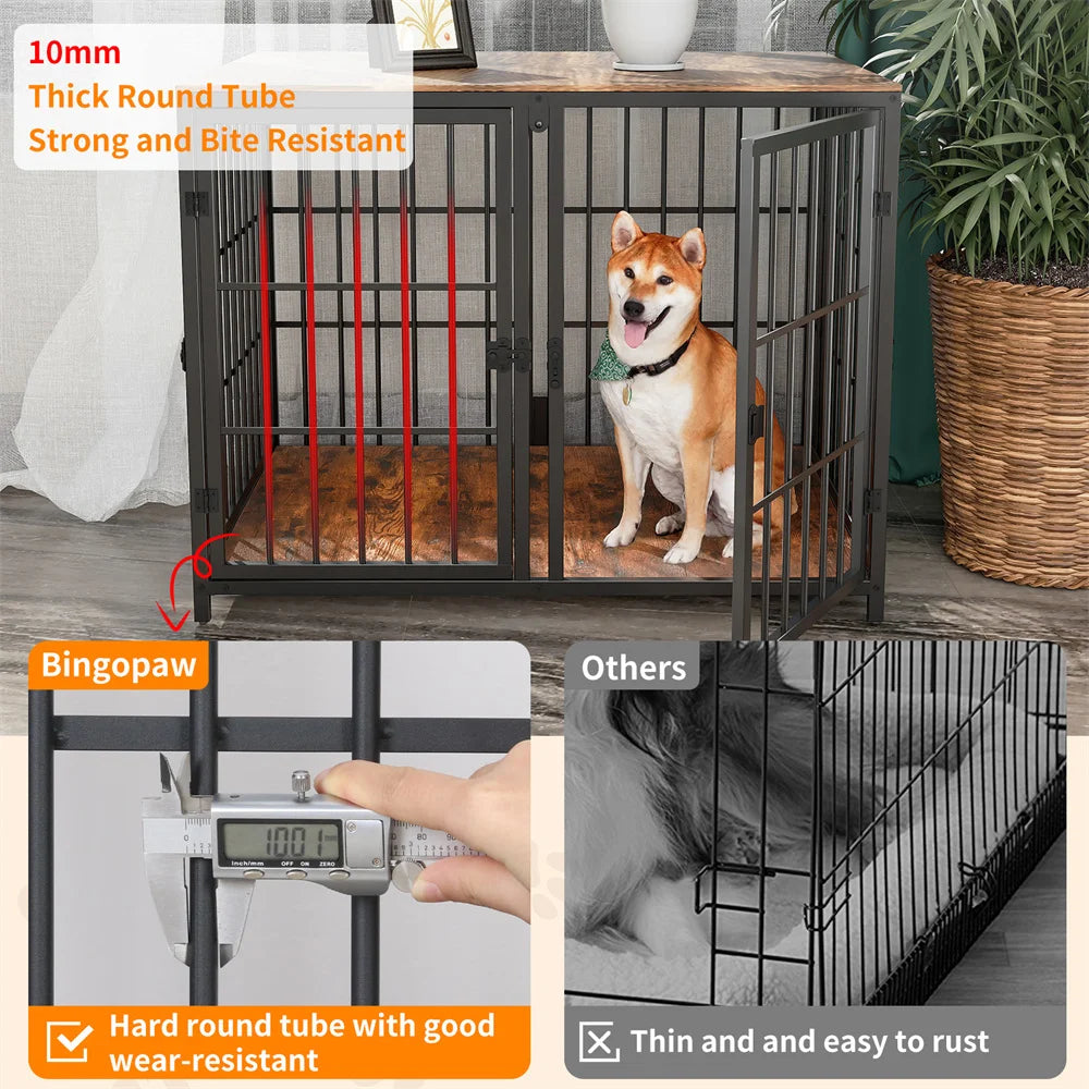 BORWART Ultra Thicken Dog Crate 90x62x68.5cm Removable Divider 4 Doors for 2 Small Dogs or 1 Medium Large