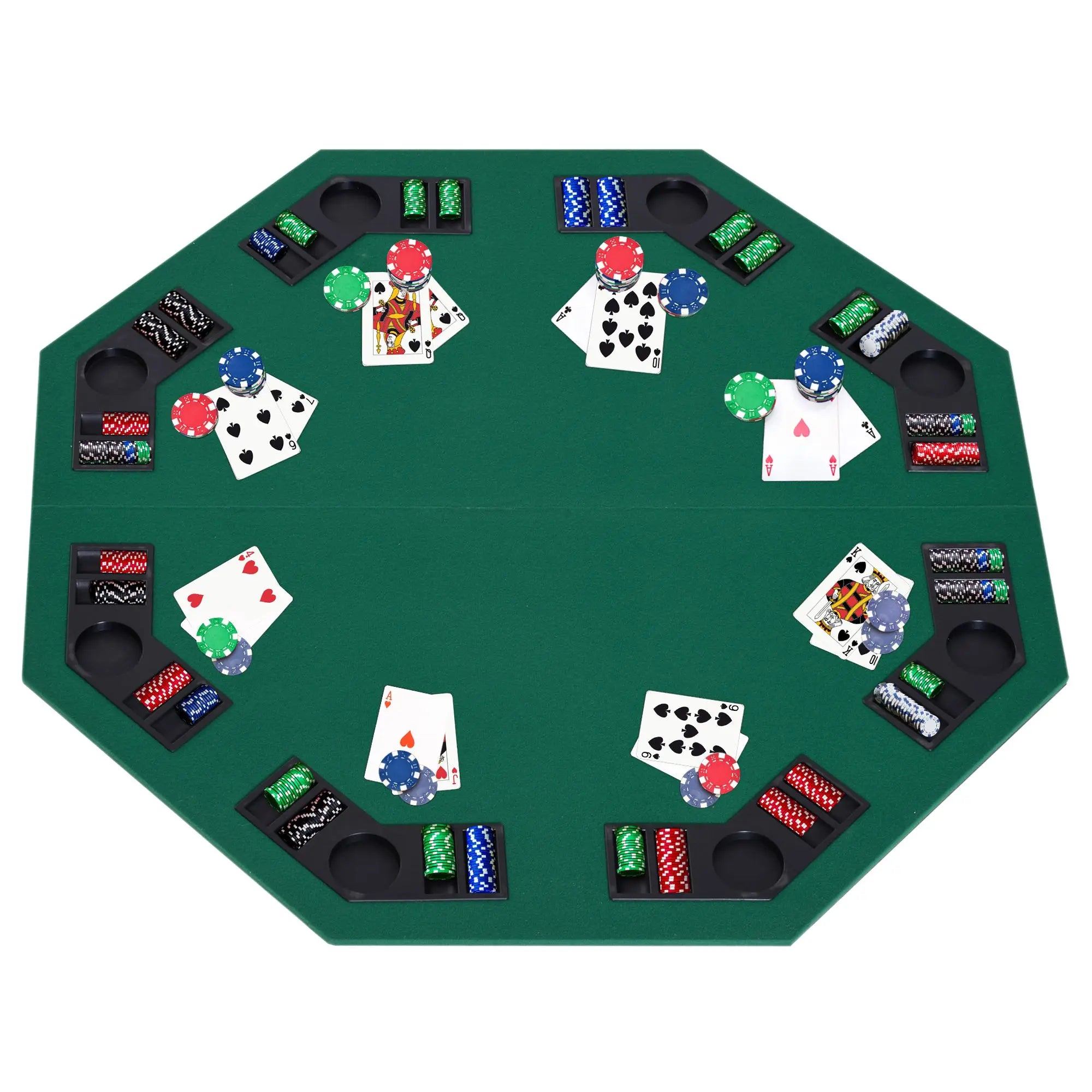 48 Inch Foldable Poker Table Top 120cm Round 8 Player Green Felt with Cup Holders Chip Trays and Carry Bag