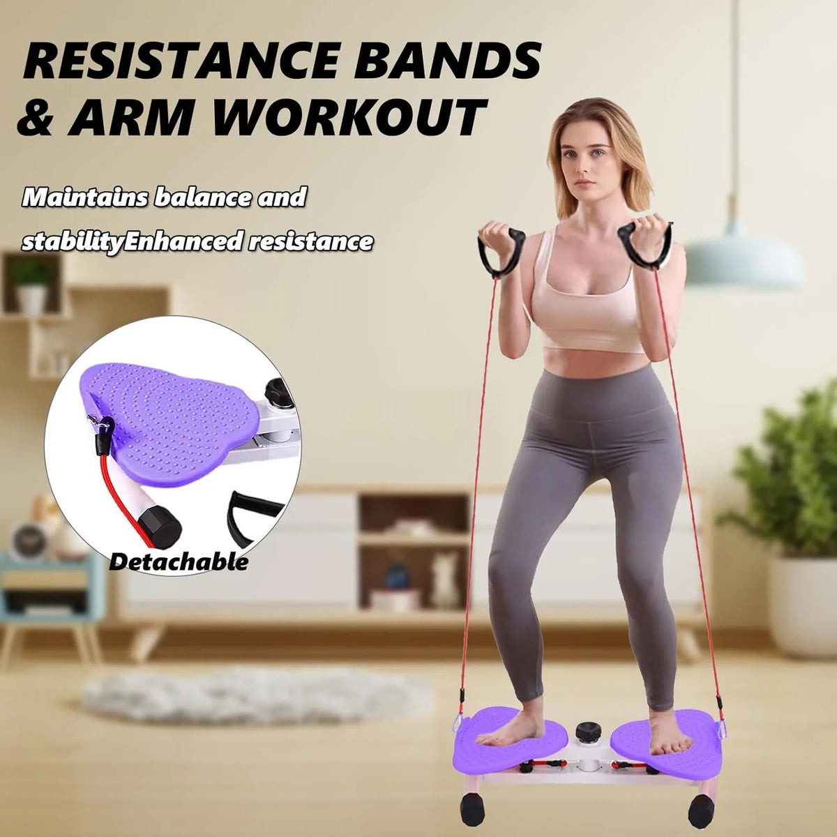 Waist Twist Board with Adjustable Resistance Foot Massage Blocks Elastic Cords ABS and Stainless Steel