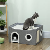 Cat Cave with Fluffy Ball and Scratch Pad, Indoor Cozy Play & Rest Space for Cats