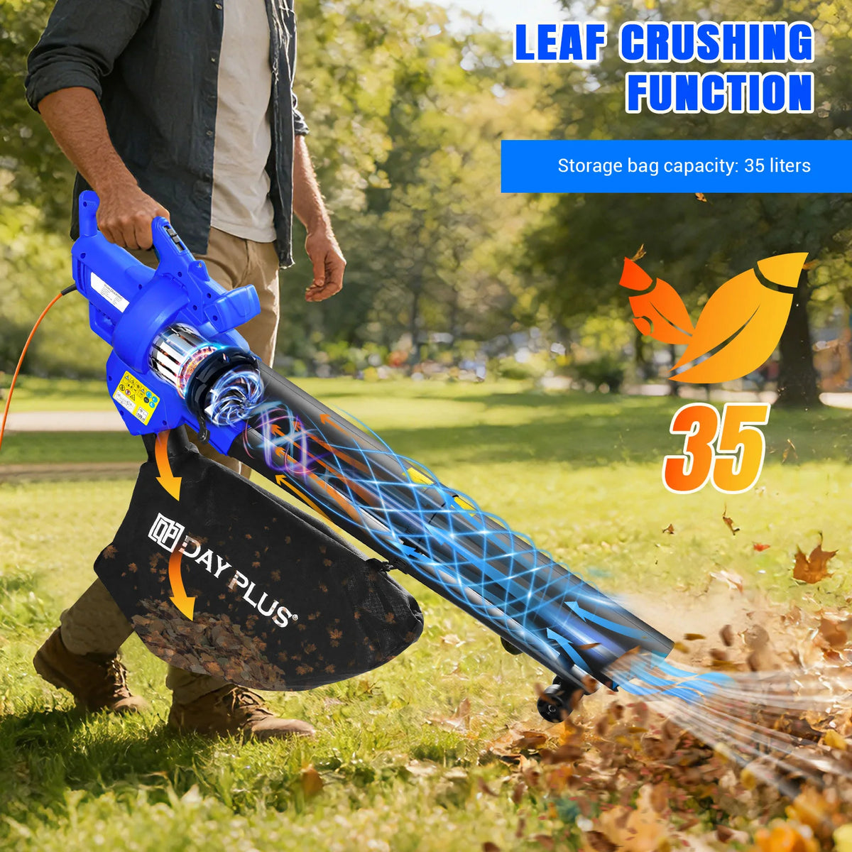 3-in-1 Electric Leaf Blower, Garden Vacuum and Mulcher 3500W with 35L Bag and 10m Cable