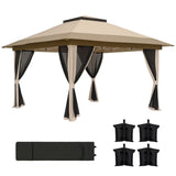 3.6 x 3.6m Pop Up Gazebo with Mesh Sides UPF50+ Canopy Adjustable Height Party Tent with Carry Bag and Sand Bags