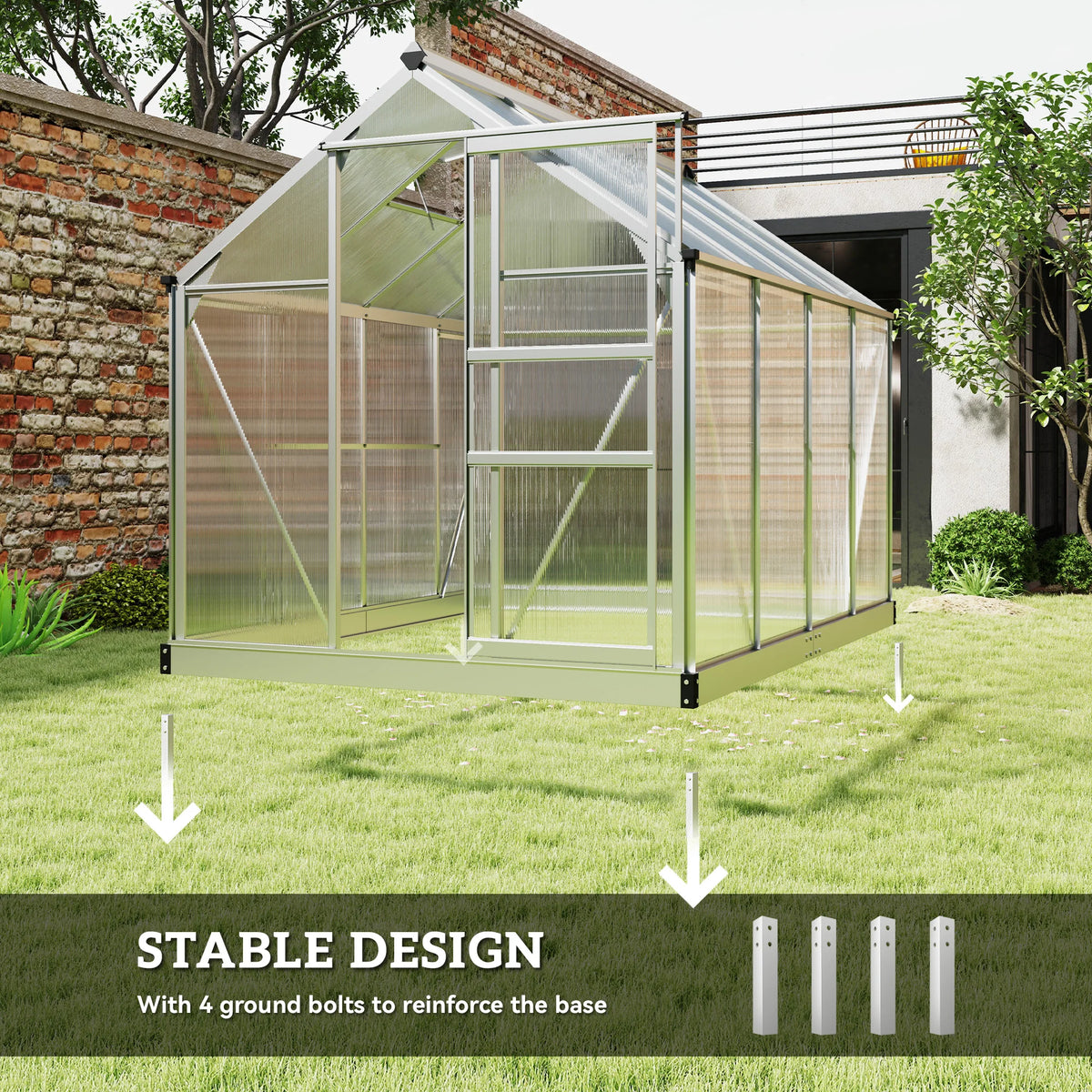 6 x 8ft Polycarbonate Greenhouse, Large Walk-In Green House with Slide Door and Window, Garden Plants Grow House