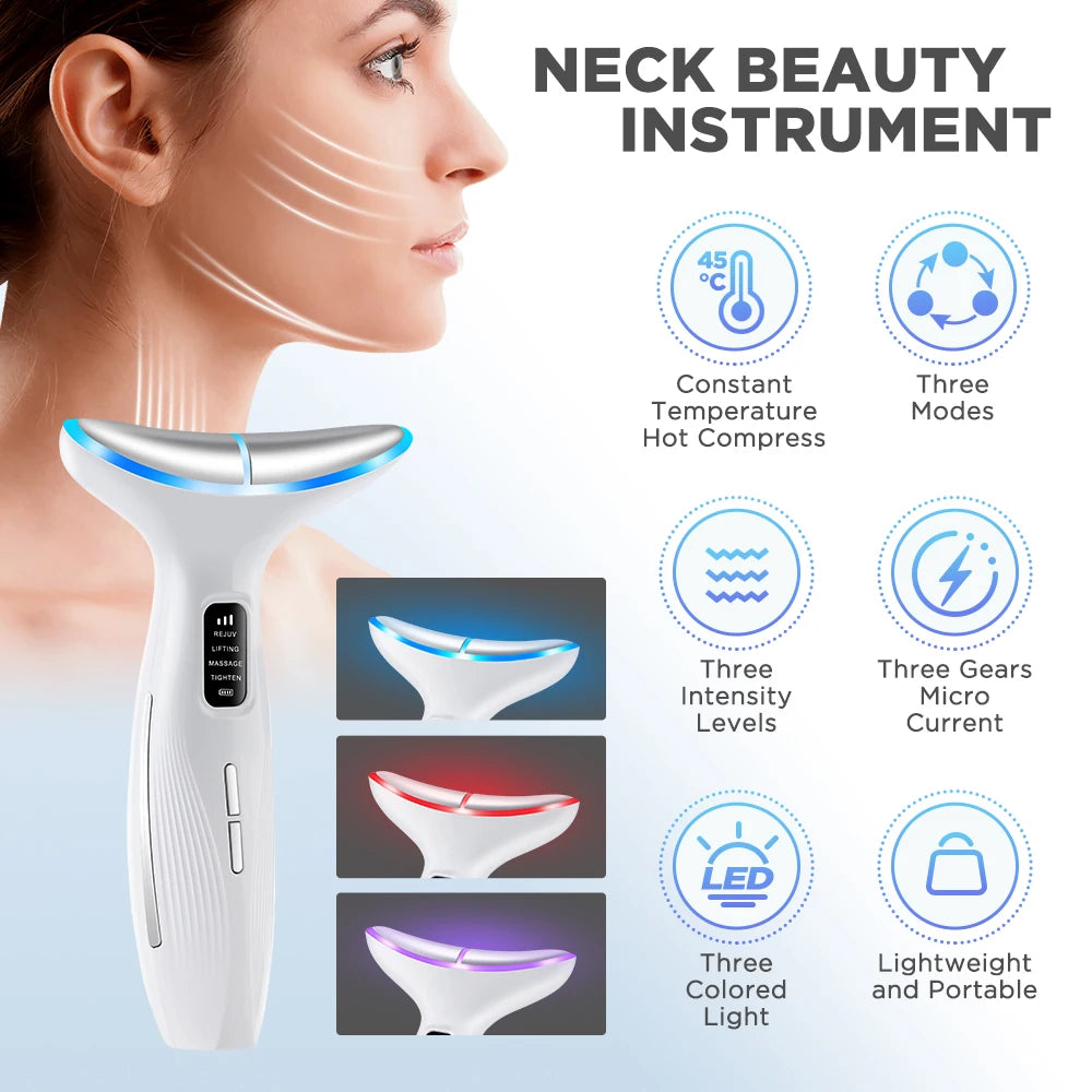 Microcurrent Neck Face Massager EMS LED Skin Tightening Lifting Device