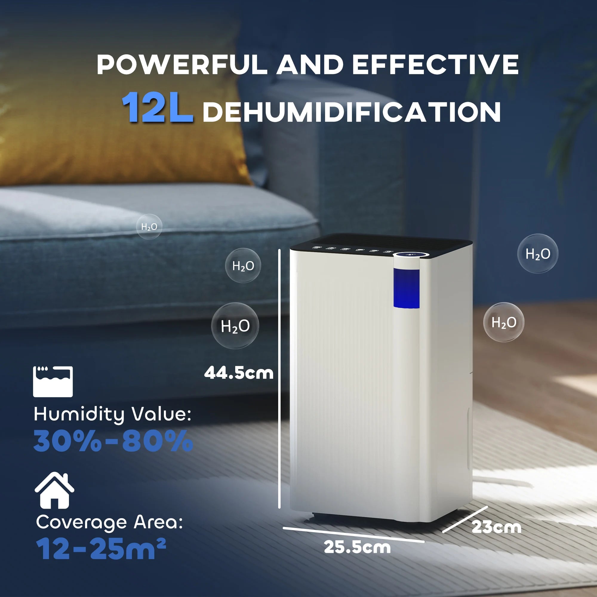 12L Per Day Dehumidifier Auto Defrost Child Lock 38dB Quiet 2L Tank LED Display for Home Bedroom Laundry Drying