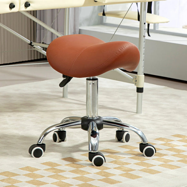 PU Leather Saddle Stool with Moulded, Padded Seat and Adjustable Height