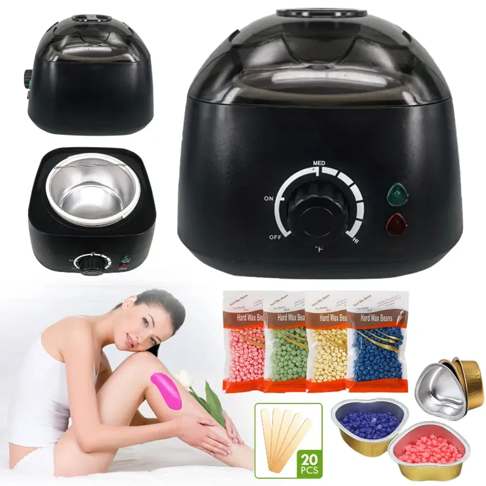 500ml Hair Removal Wax Warmer Kit with 4 Packs of Hard Wax Beans and 20 Sticks, UK Plug