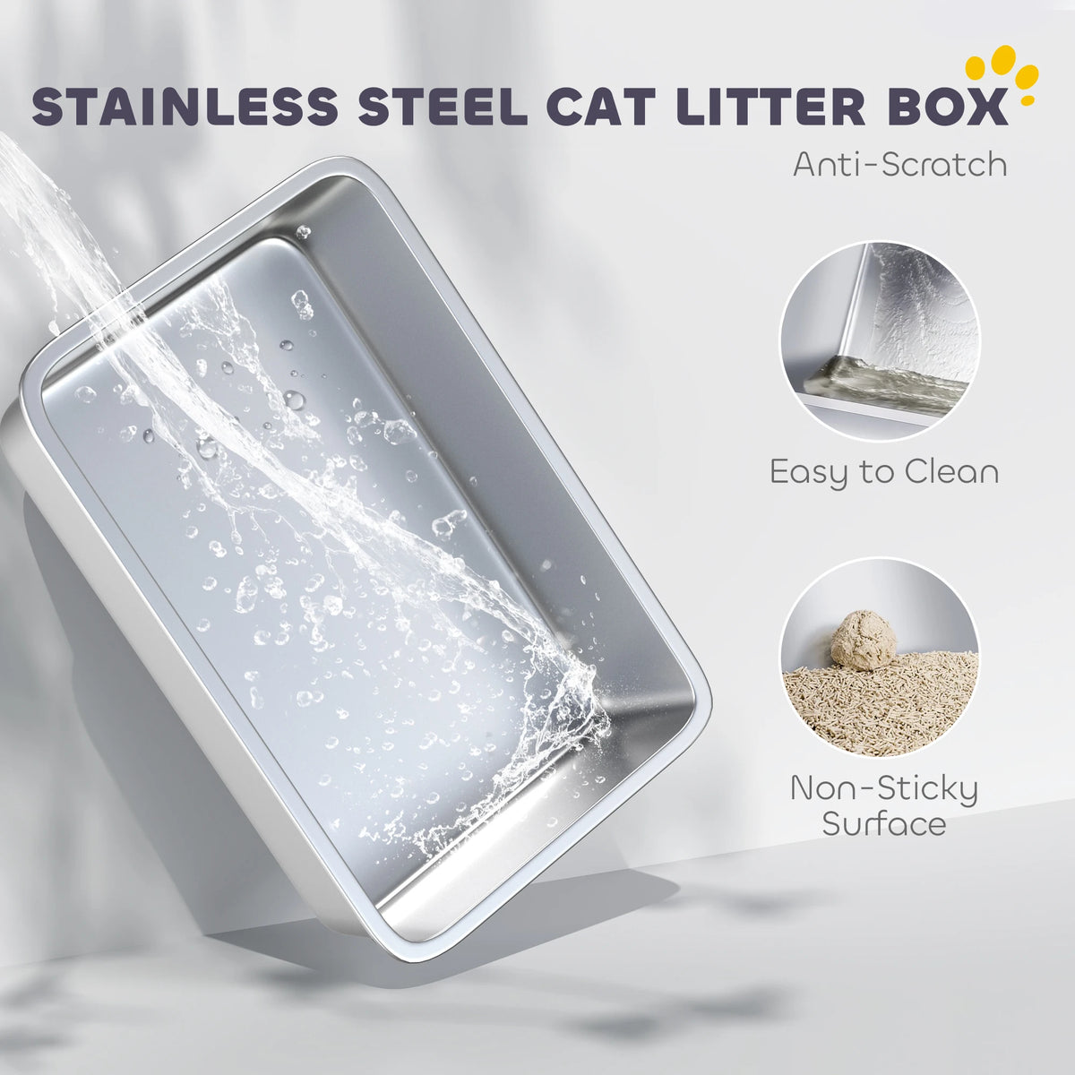 Extra Large Stainless Steel Cat Litter Tray with Scoop, Flip Top