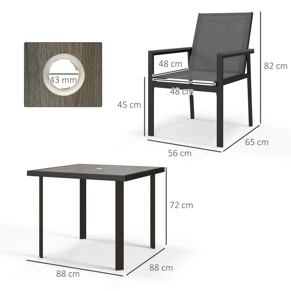 5 Piece Garden Dining Set with Glass-Top Table and 4 Texteline Fabric Armchairs