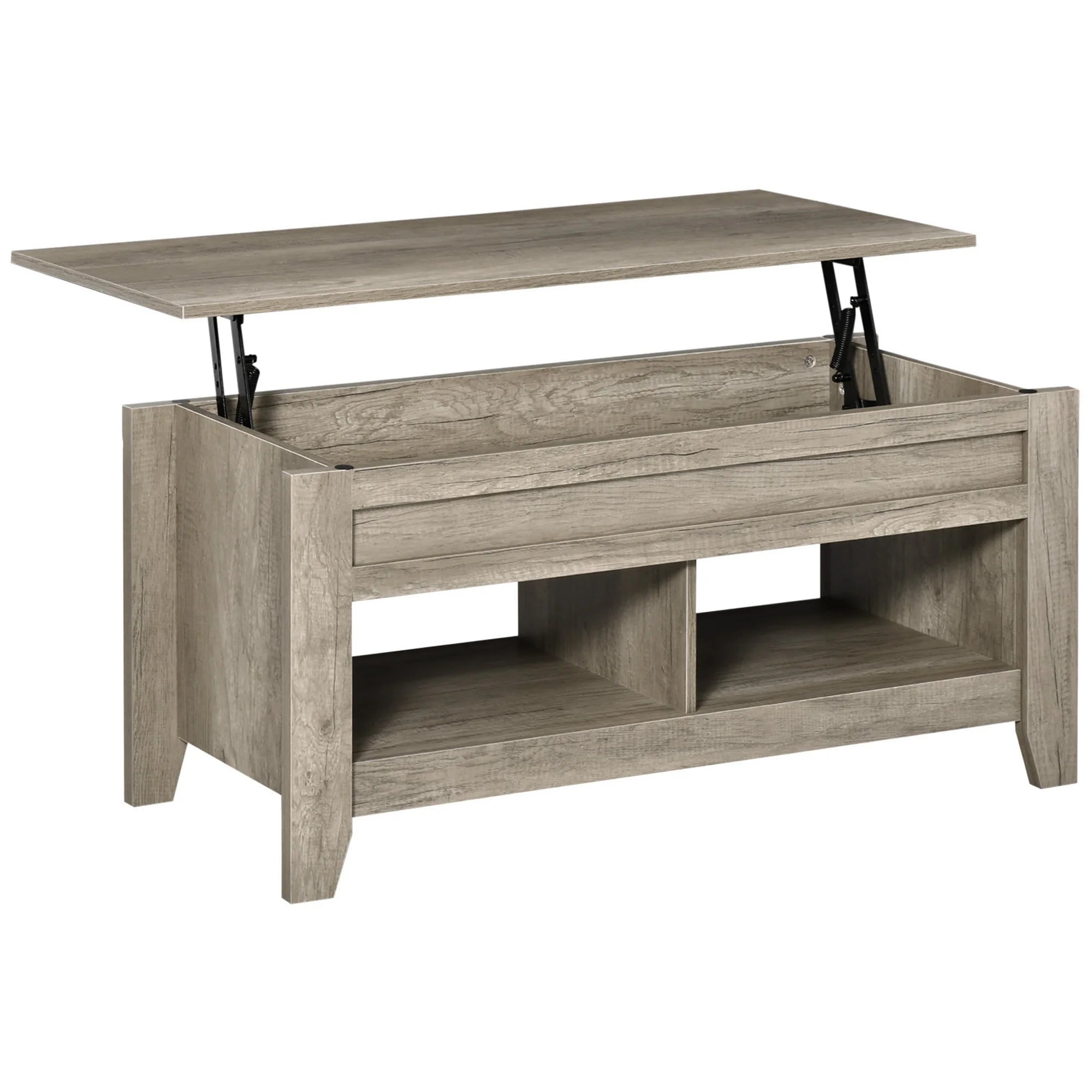 Lift Top Coffee Table with Hidden Storage Compartment and Shelves Rising Desk Oak Living Room Table