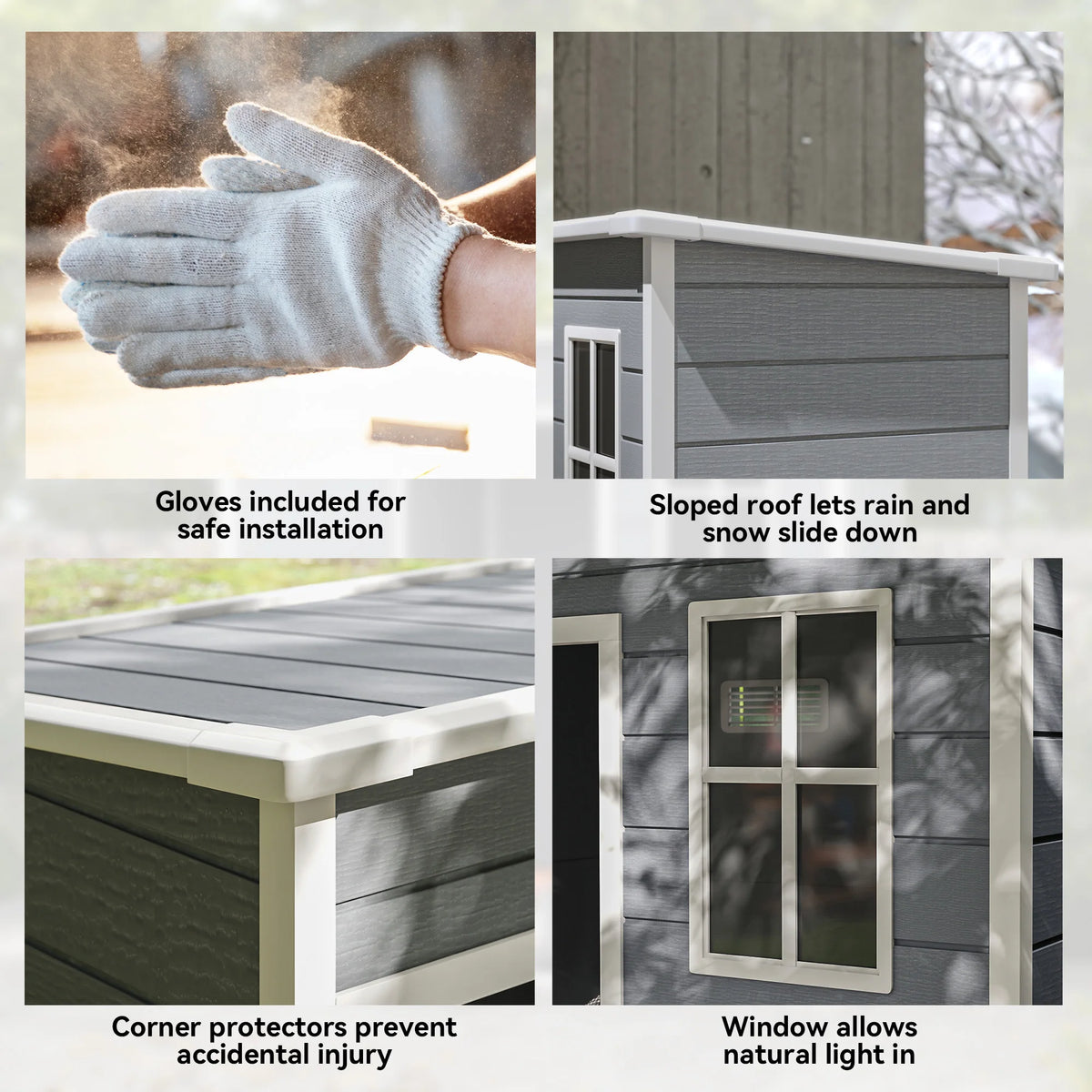 Garden Storage Shed 5x3ft Polypropylene Steel Reinforced with Floor Lockable Door Window and Vents Grey