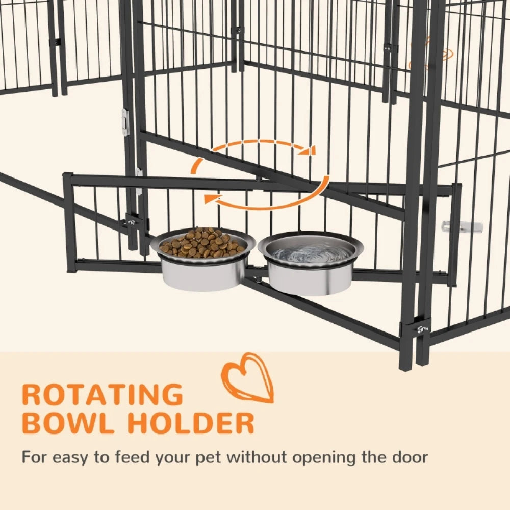 Outdoor Dog Kennel 211x141x151cm Puppy Playpen with Canopy Rotating Bowl Garden Fence Enclosure Brown