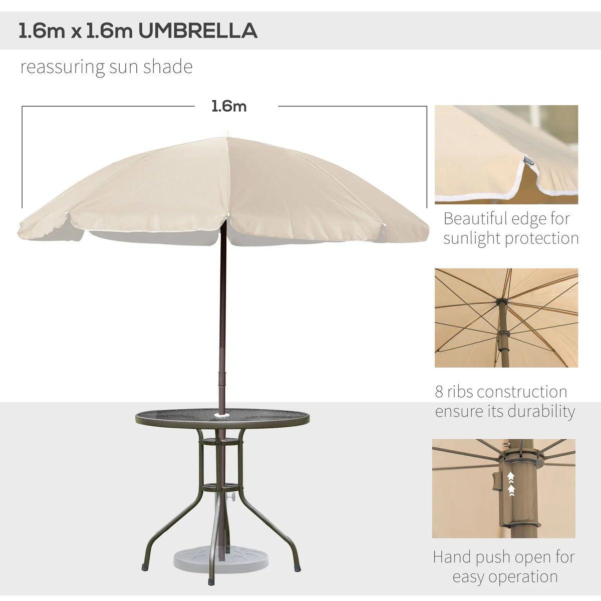 6 Piece Garden Dining Set with Parasol, Patio Table and 4 Chairs, Tempered Glass Top