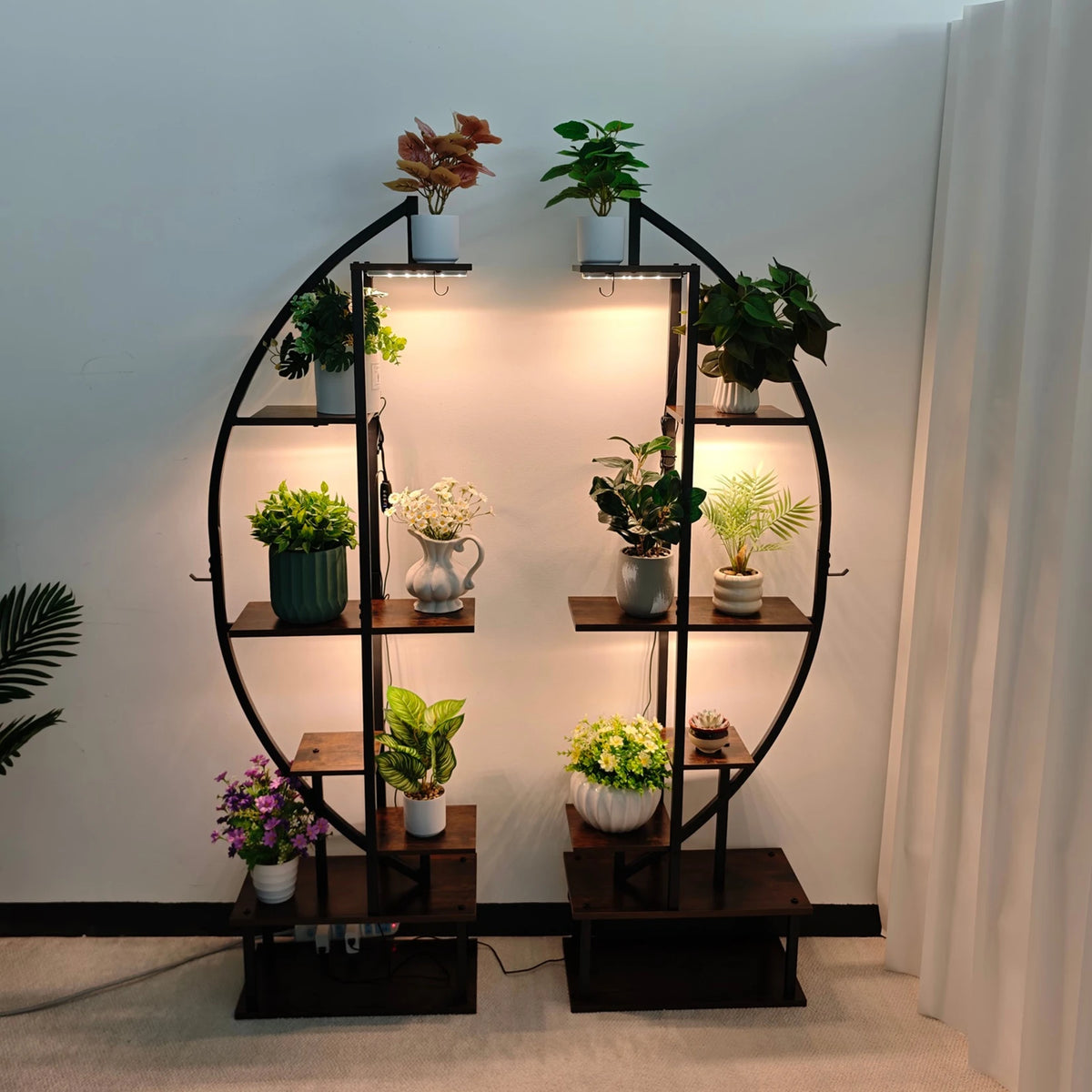 Tall Plant Stand with Grow Light 7 Tier Half Moon Industrial Style 100x26x165cm for Home Garden Office