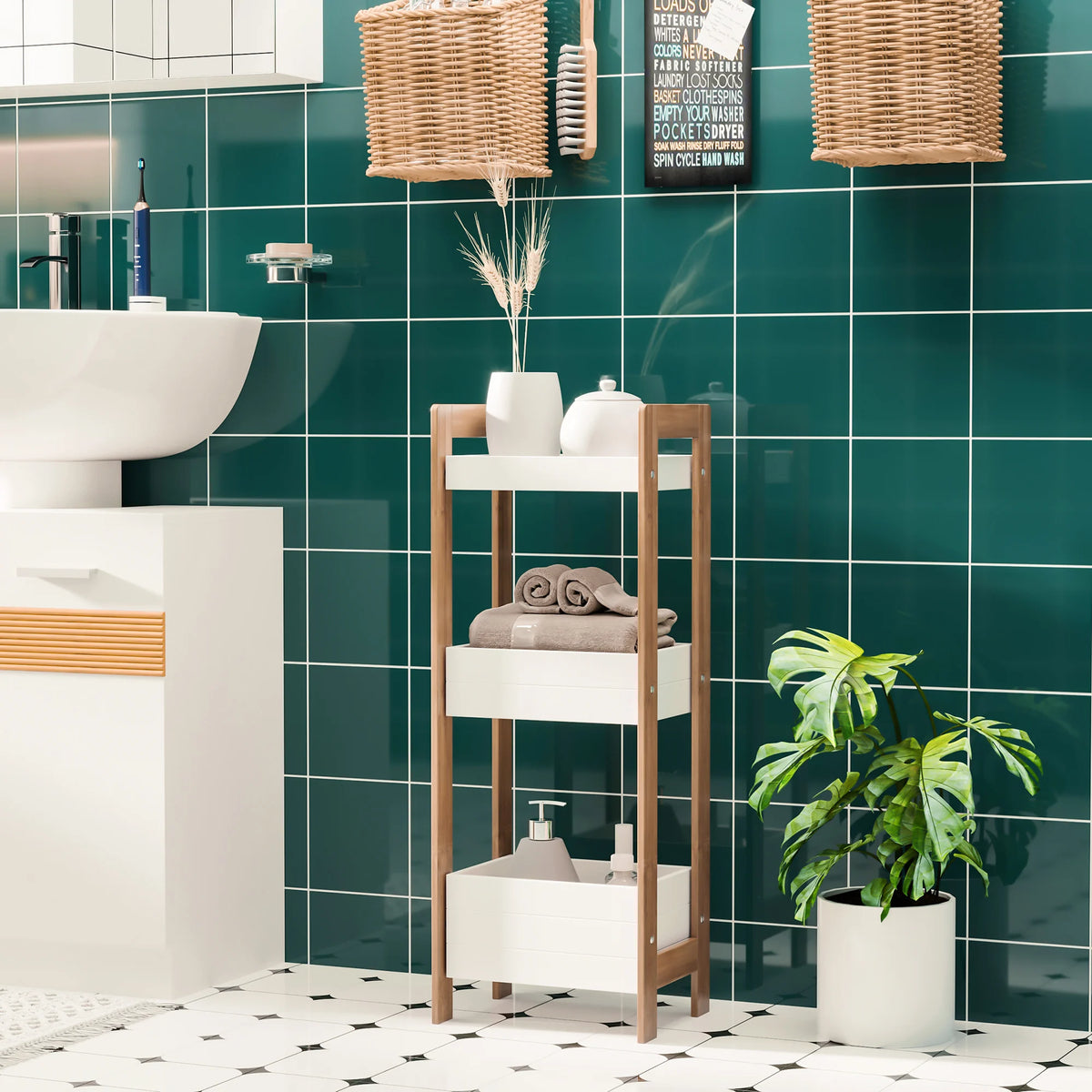 3-Tier Shelf Storage Bamboo Cupboard Standing Unit Rack Organiser Bathroom