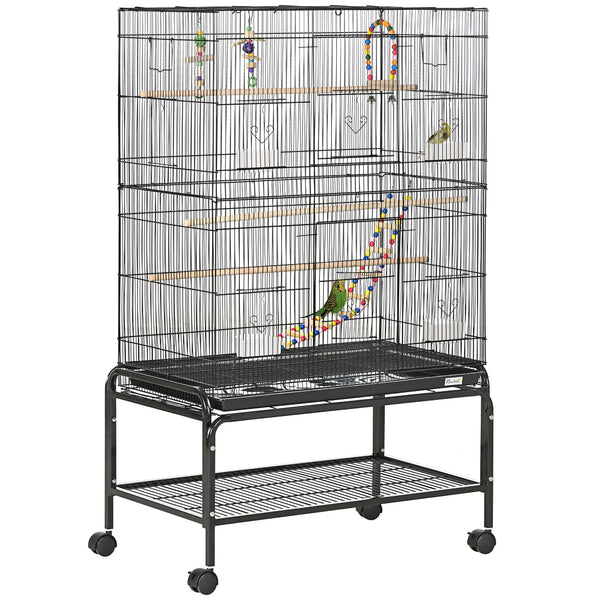 Flight Bird Cage with Stand 1cm Bar Spacing 3 Wooden Perches Toys Ladders 10 Doors and 4 Wheels
