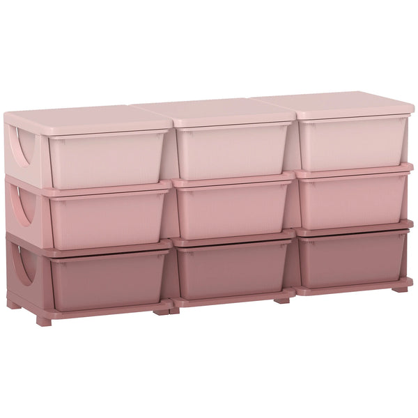 Kids 3 Tier Storage Drawer Unit with 9 Removable Drawers Plastic Chest Tower Rounded Edges