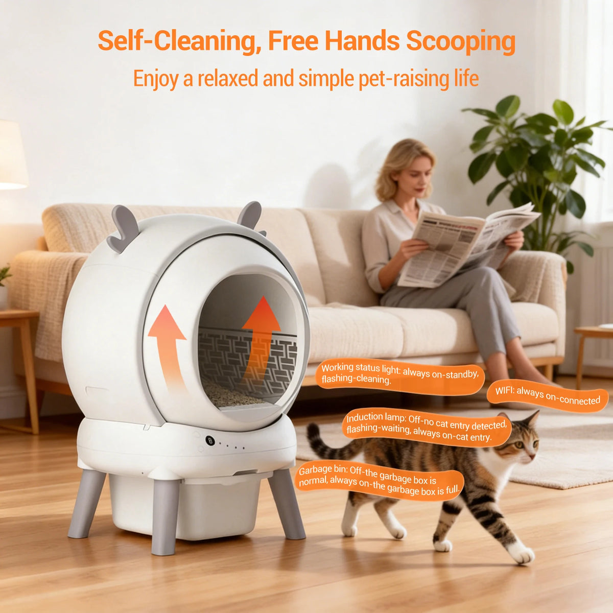 XXL Self Cleaning Cat Litter Box, 60L Automatic Tray with App Control