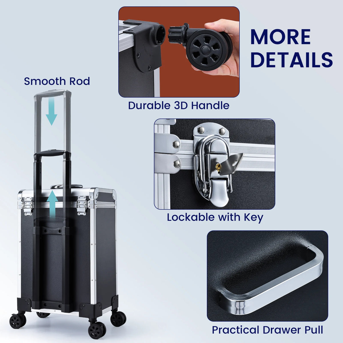 Professional Rolling Makeup Trolley Case with Locks and Drawers 36-55L PVC Cosmetics Storage Organiser