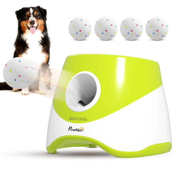 Automatic Dog Ball Launcher with 5 ETPU Balls 3 Distance Settings Rechargeable 25.9x27.1x21.4cm Green