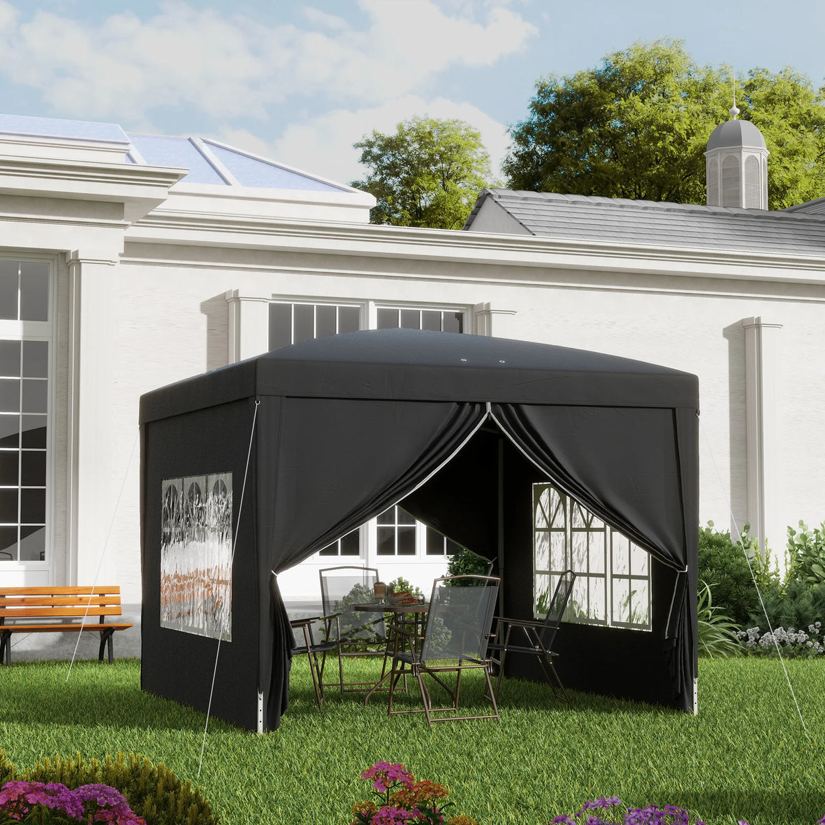 Pop Up Gazebo 3x3m with 2 Removable Walls Water and UV Resistant Powder Coated Steel Guy Ropes and Carry Bag