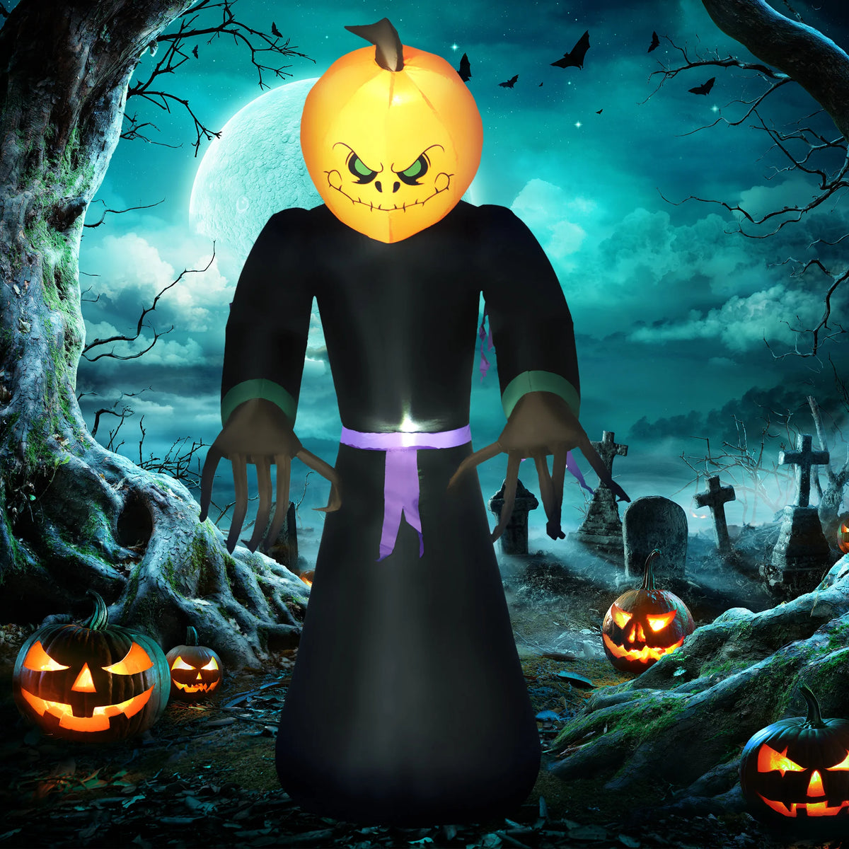 Inflatable Pumpkin Reaper Halloween Decoration, 2.1m Light-Up Garden Display