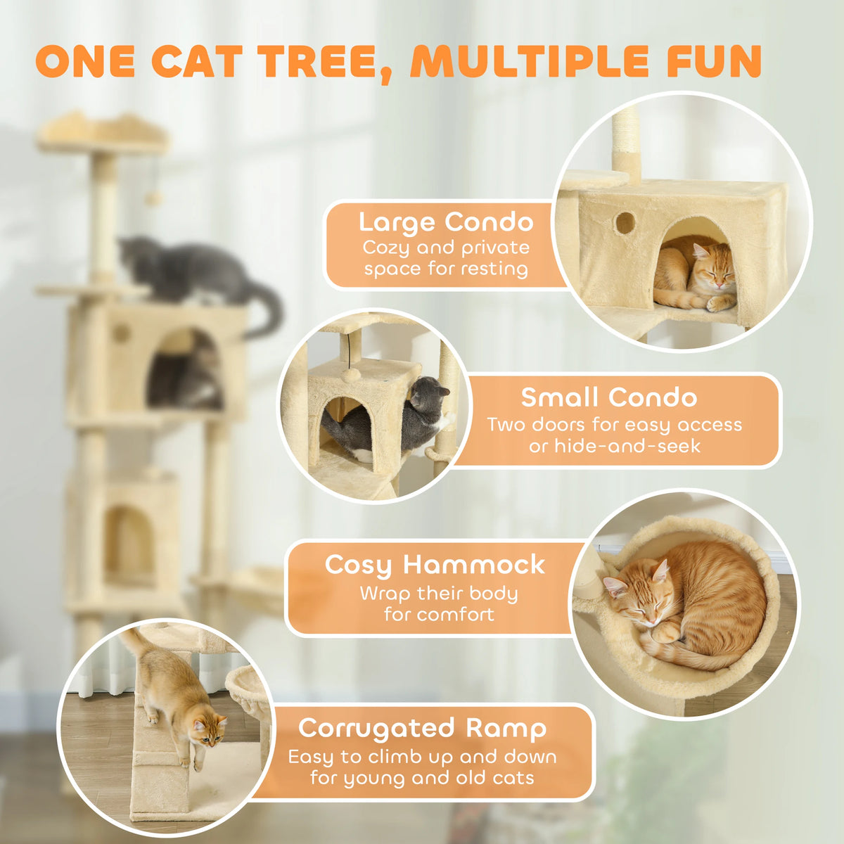 PawHut 180cm Cat Tree Tower Sisal Scratching Posts Condos Hammock Multi Level