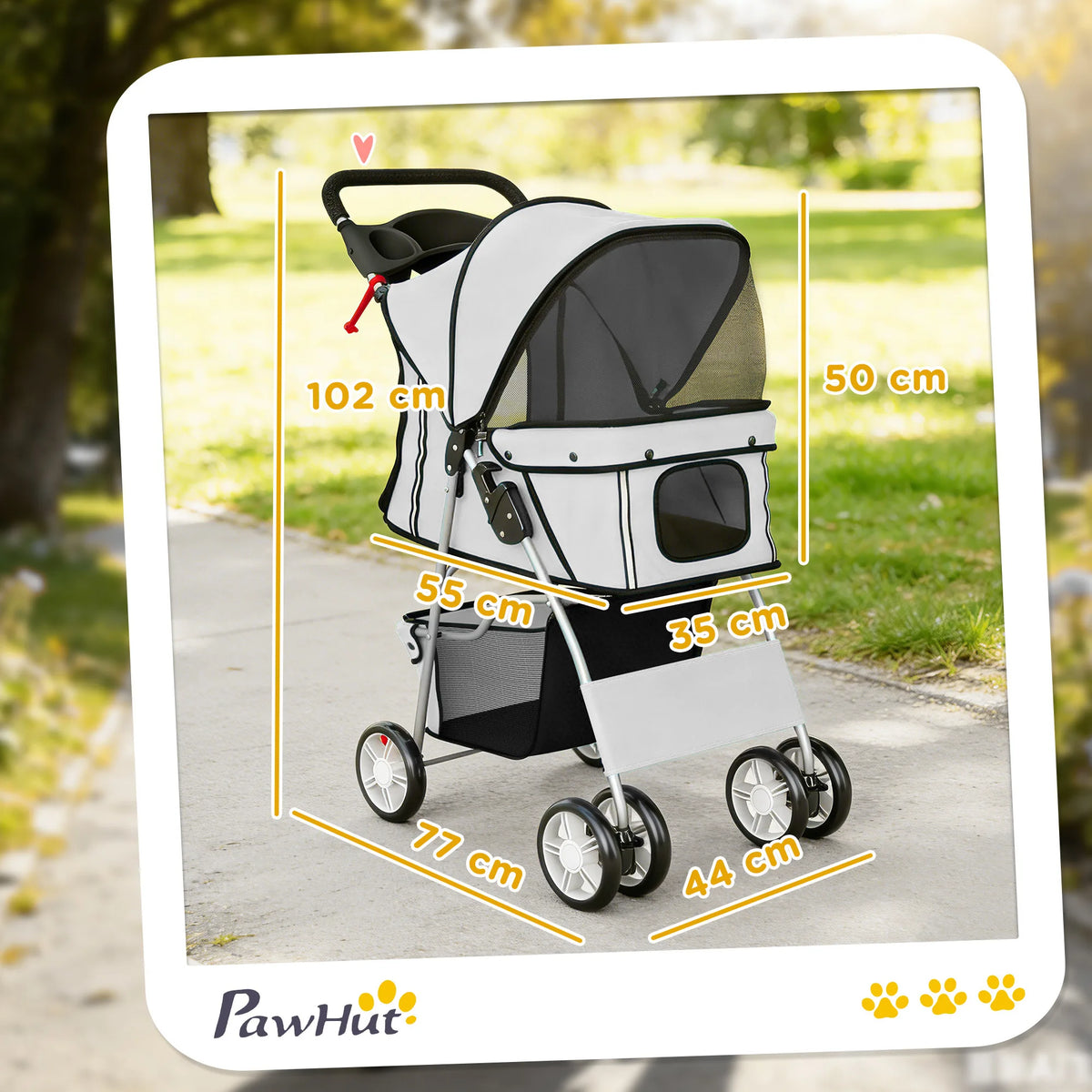 Pet Stroller Carrier Foldable Deluxe Walk Travel Dog, Grey