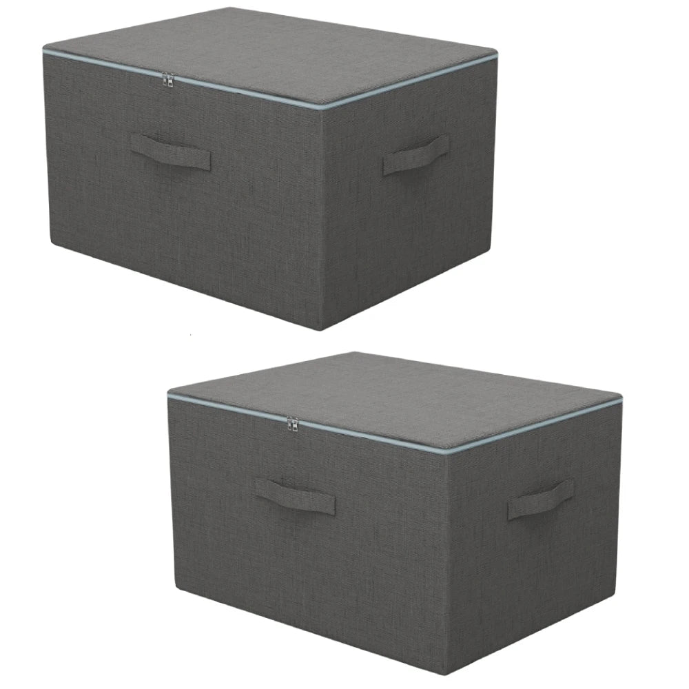 Set of 2 Storage Boxes with Lids 40L 45x35x26cm Double Ended Zip Foldable Stackable Nylon Organisers