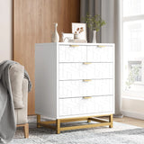 5 Drawer Chest of Drawers Modern Dresser with Gold Metal Legs and Handles Bedroom Living Room Storage Cabinet