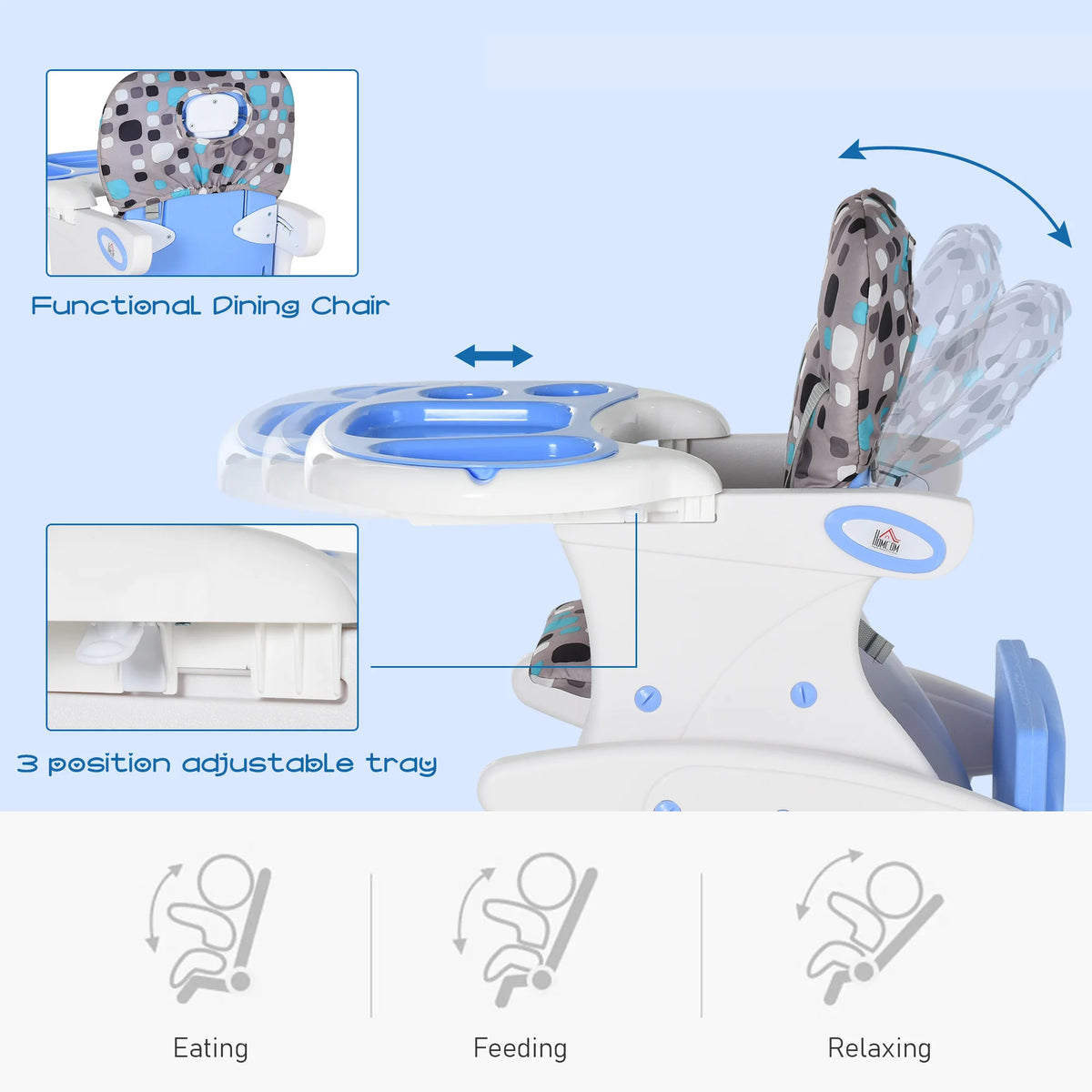 2 in 1 Convertible Baby High Chair to Booster Seat with 5 Point Harness Removable Tray HDPE 50kg