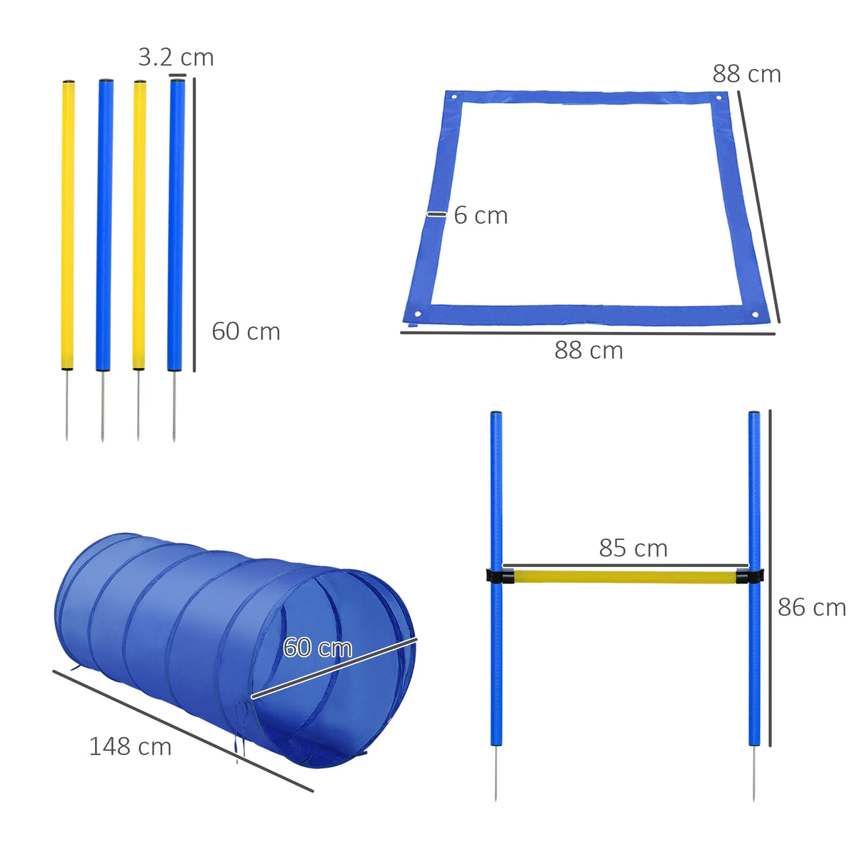 Pet Agility Training Equipment Dog Play Run Jump (Poles + Hurdle + Tunnel)