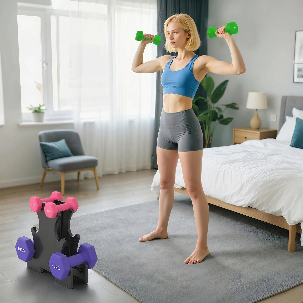 18kg Hex Dumbbell Set with Storage Rack, 2 x 1kg, 2 x 3kg, 2 x 5kg