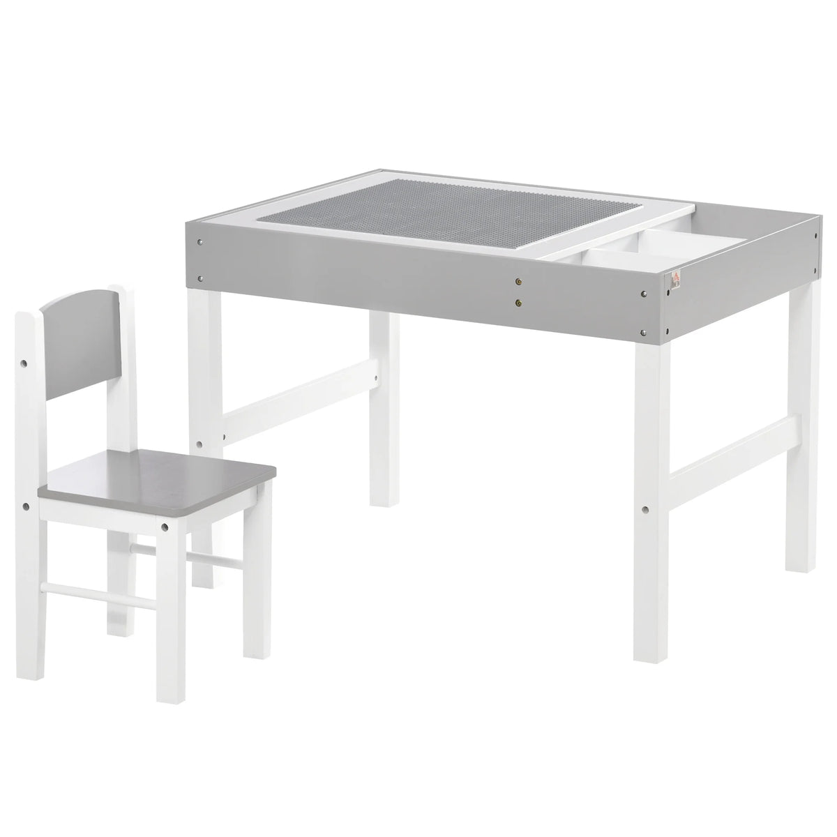 2 in 1 Kids Activity Table and Chair Set for Bricks with Storage MDF and Pinewood Ages 1.5-4 Grey