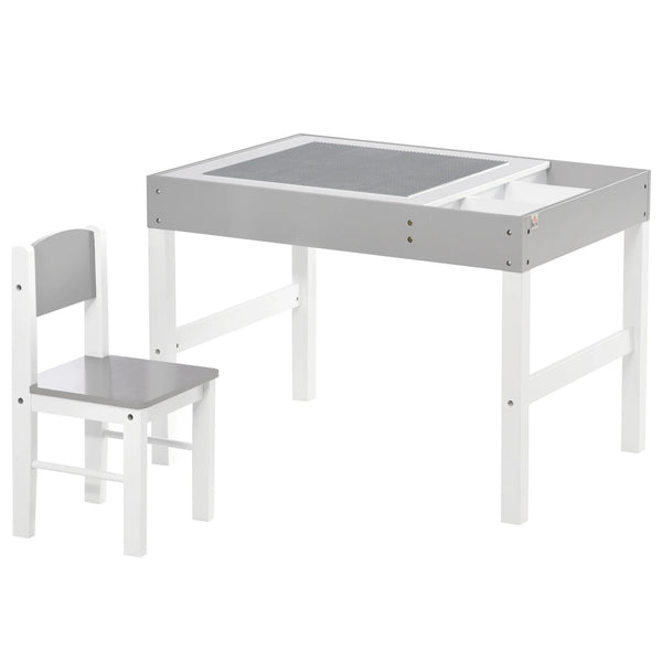 2 in 1 Kids Activity Table and Chair Set for Bricks with Storage MDF and Pinewood Ages 1.5-4 Grey