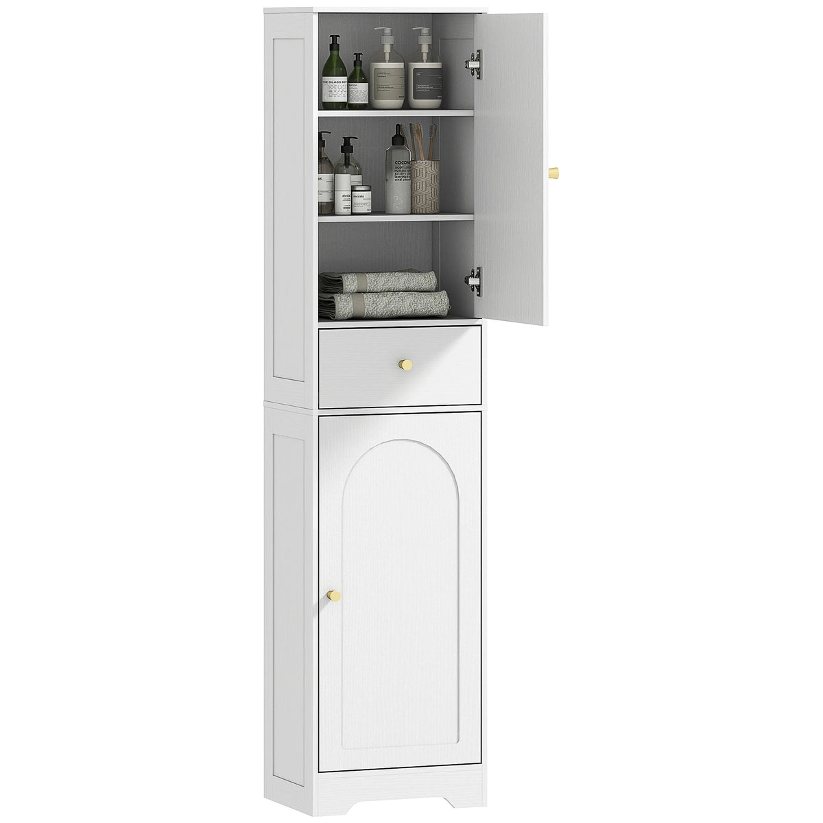 Tall Bathroom Storage Cabinet with Arch Doors and Adjustable Shelf, 40 x 29.5 x 170 cm, White