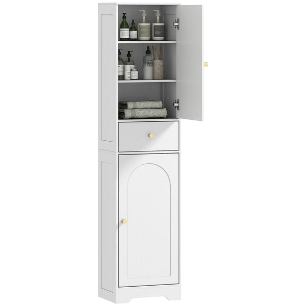 Tall Bathroom Storage Cabinet with Arch Doors and Adjustable Shelf, 40 x 29.5 x 170 cm, White