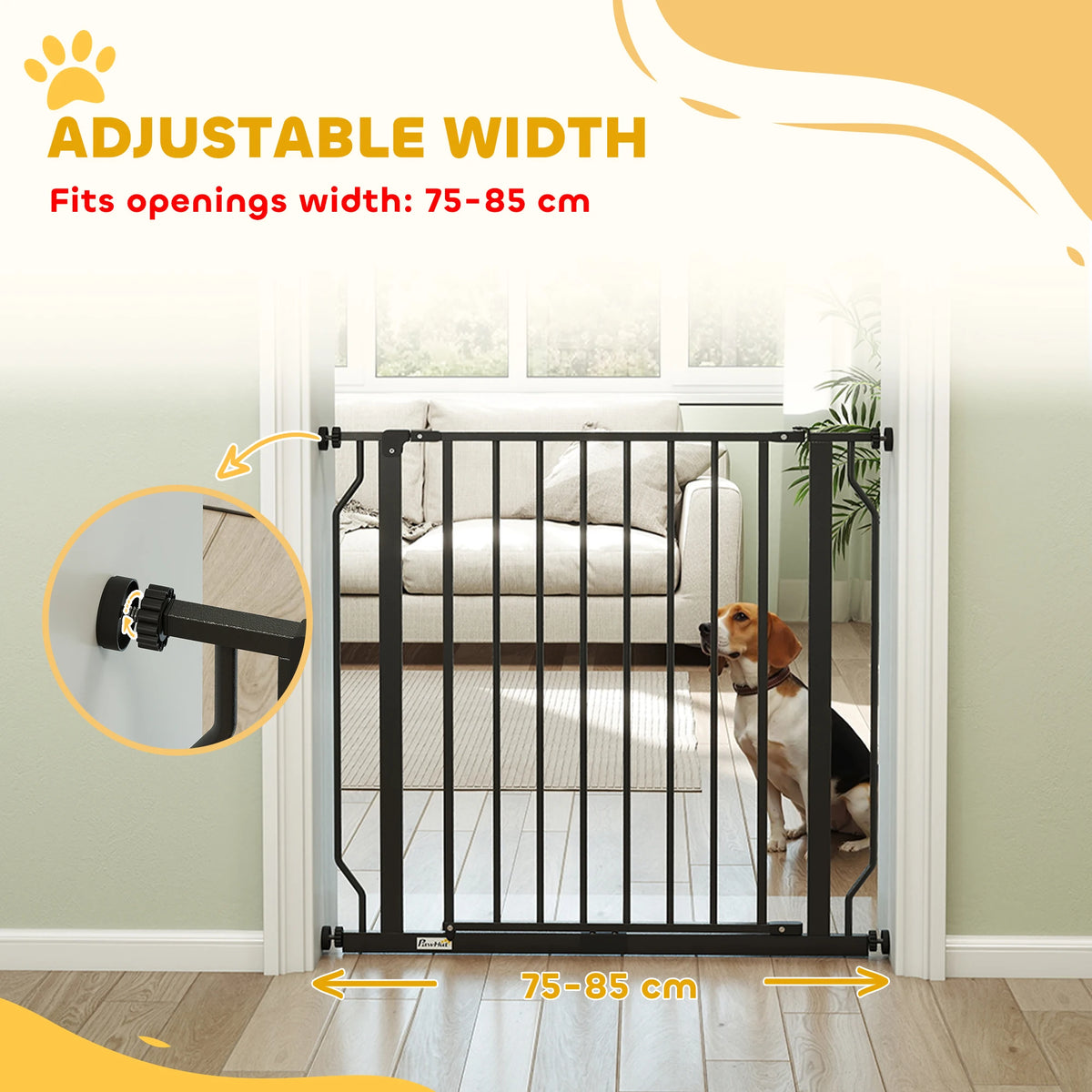 Dog Gate Wide Stair Gate w/ Door Pressure Fit, 75-85W cm