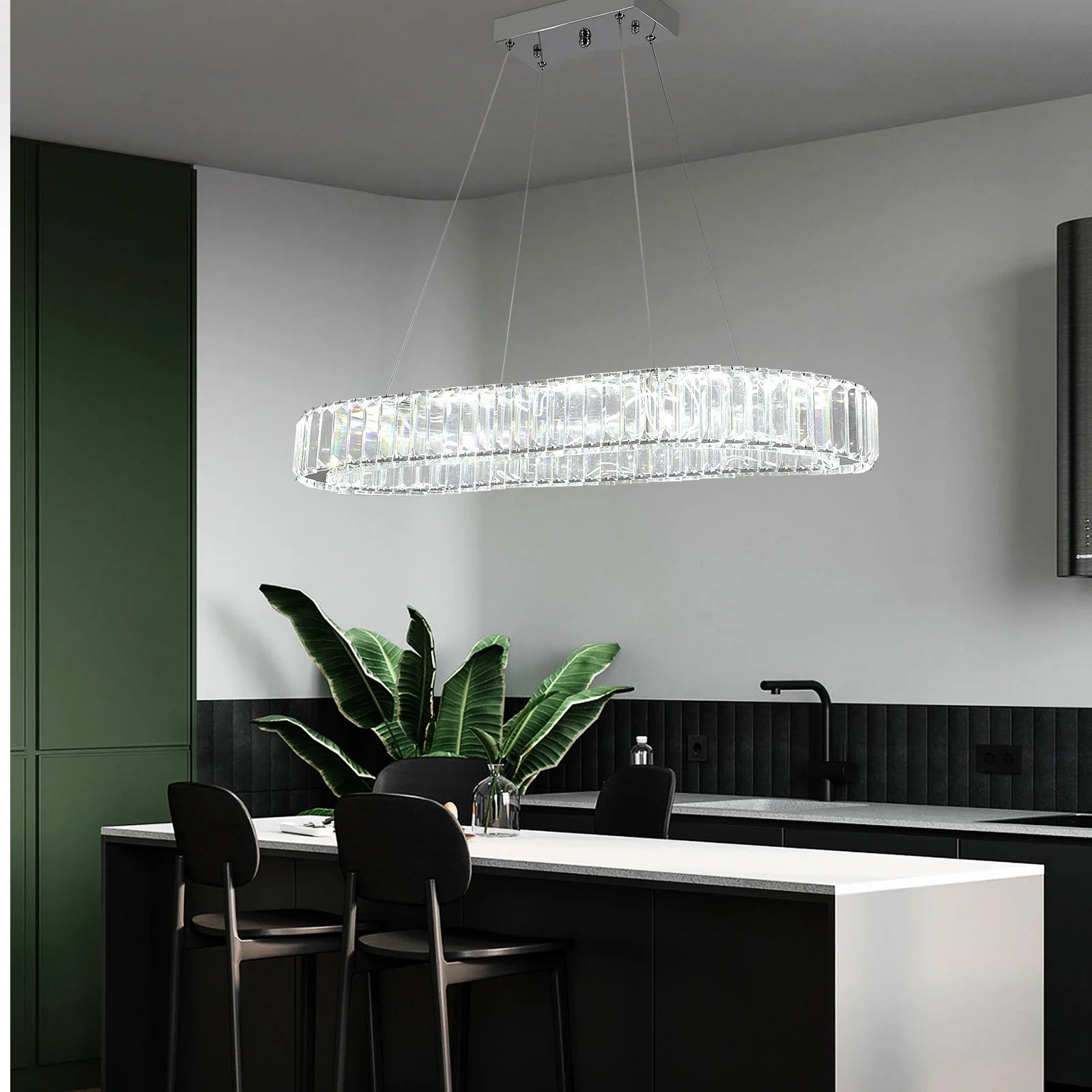Luxury Crystal Oval LED Chandelier Pendant Light 57cm 70cm Chrome Nordic for Living Room Bedroom Hotel Hallway