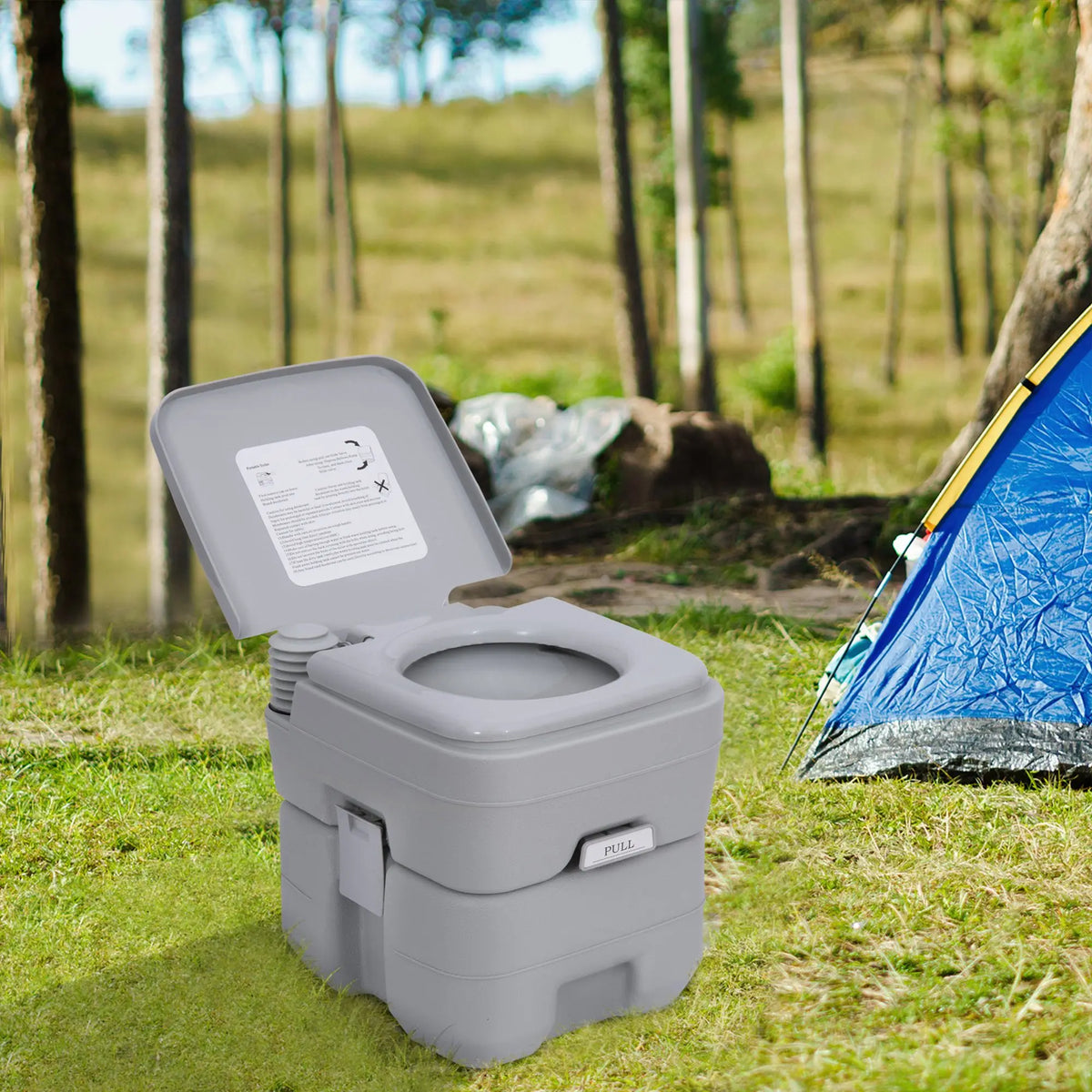 Portable Camping Toilet 20L with 2 Detachable Tanks Push Button Flush Carry Handle 200kg Grey