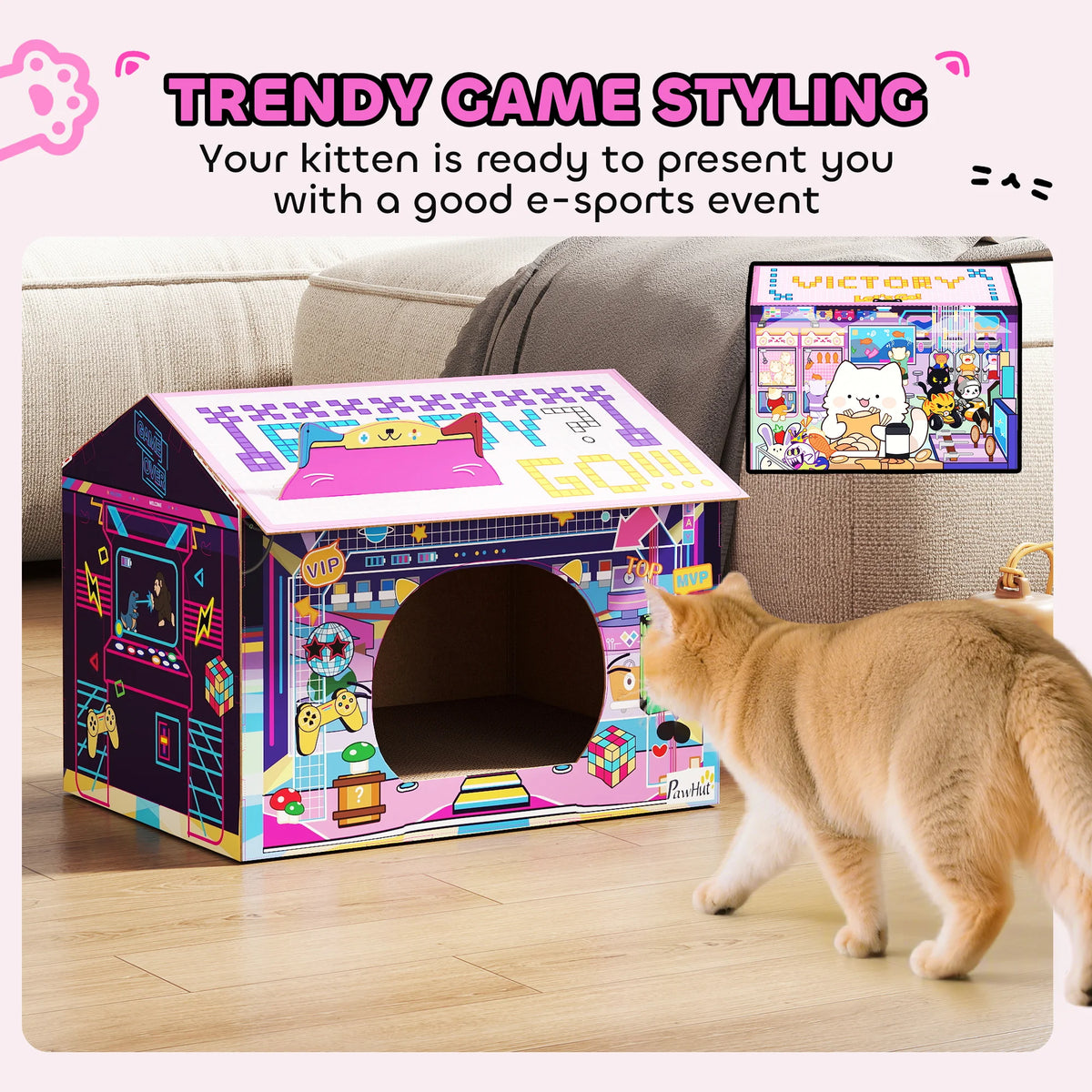 Cardboard Cat House with Scratching Board and Catnip Arcade Design Tool Free Foldable Cat Hideaway