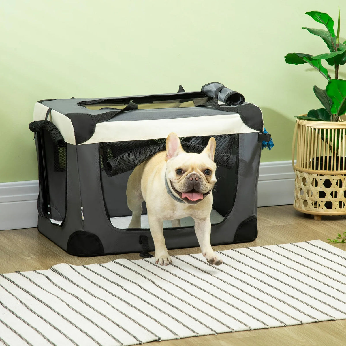 60cm Foldable Pet Carrier with Cushion Soft Sided Travel Crate for Cats and Small Dogs Grey