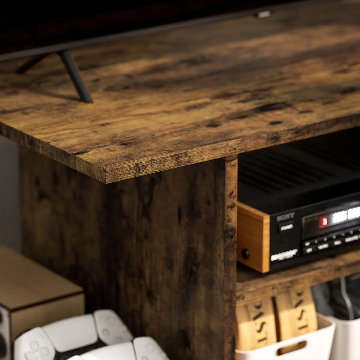 Modern TV Cabinet Stand, Storage Shelves Table, Mobile, Rustic Brown