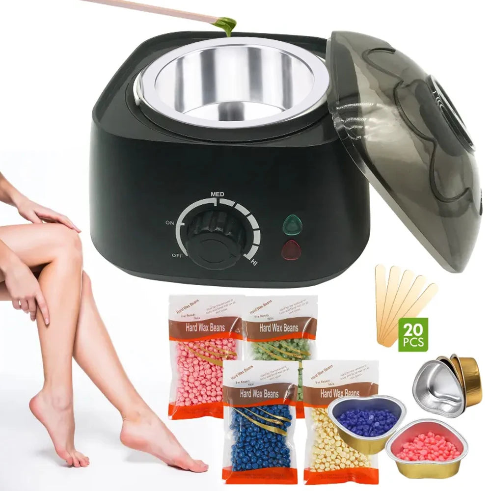 500ml Hair Removal Wax Warmer Kit with 4 Packs of Hard Wax Beans and 20 Sticks, UK Plug